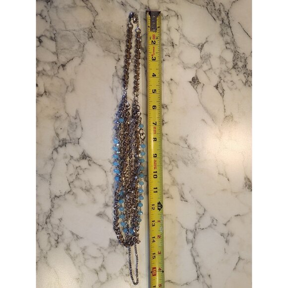 Multi-Layered Chain Necklace With Blue & Crystal Beads - Picture 4 of 4